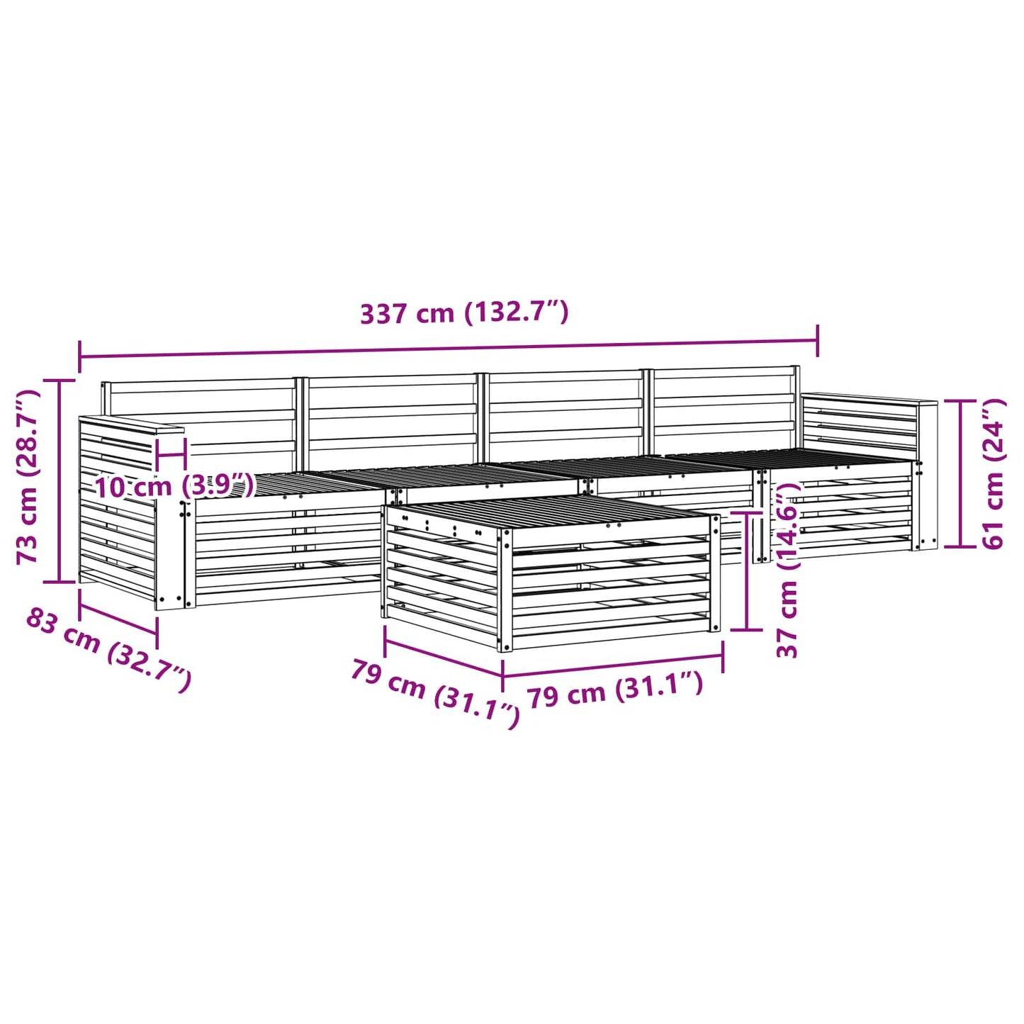 vidaXL Outdoor Sofa Set 5 pcs Natural Solid Acacia Wood
