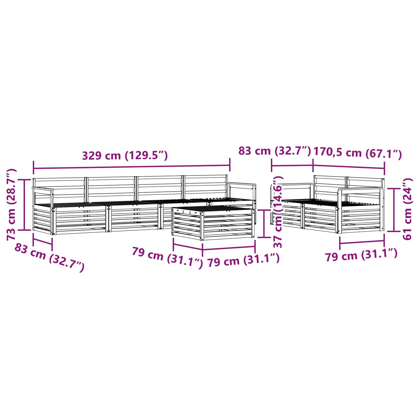 vidaXL Outdoor Sofa Set 7 pcs Natural Solid Acacia Wood