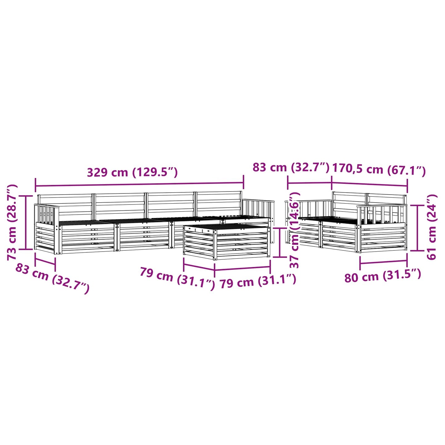 vidaXL Outdoor Sofa Set 7 pcs Natural Solid Acacia Wood
