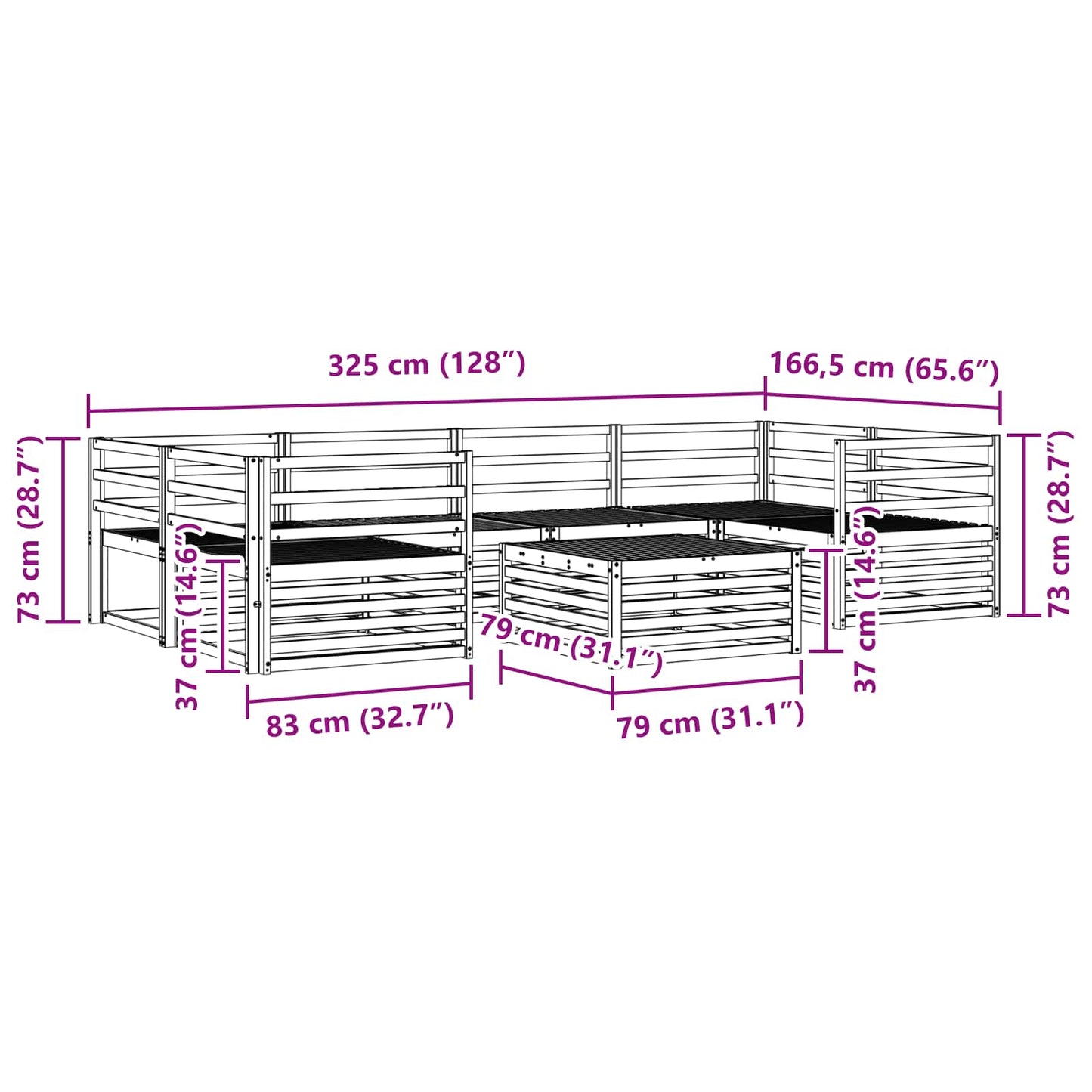 vidaXL Outdoor Sofa Set 7 pcs Natural Solid Acacia Wood