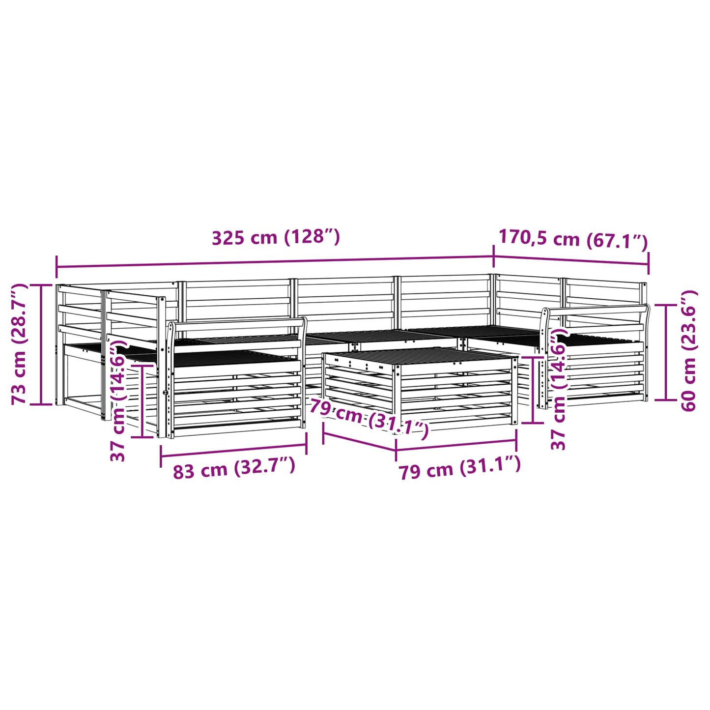 vidaXL Outdoor Sofa Set 7 pcs Natural Solid Acacia Wood