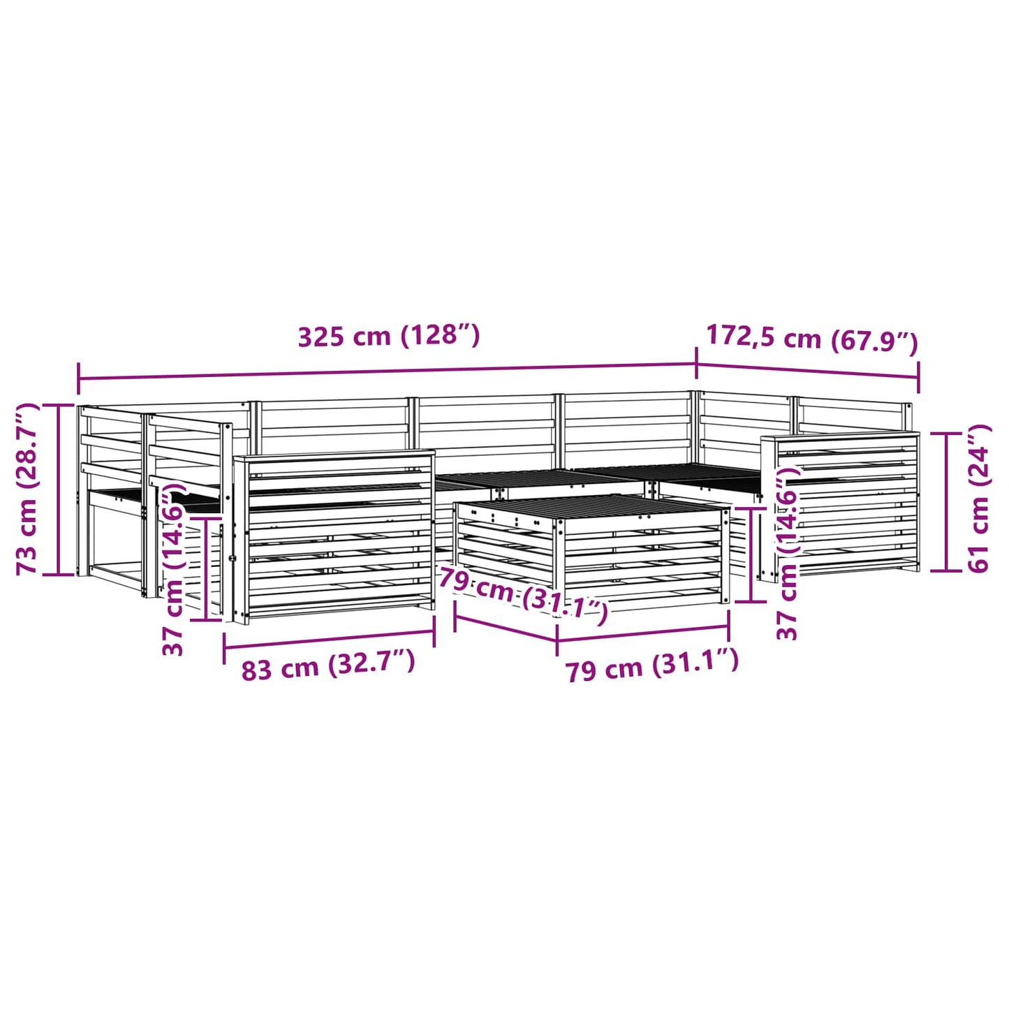 vidaXL Outdoor Sofa Set 7 pcs Natural Solid Acacia Wood