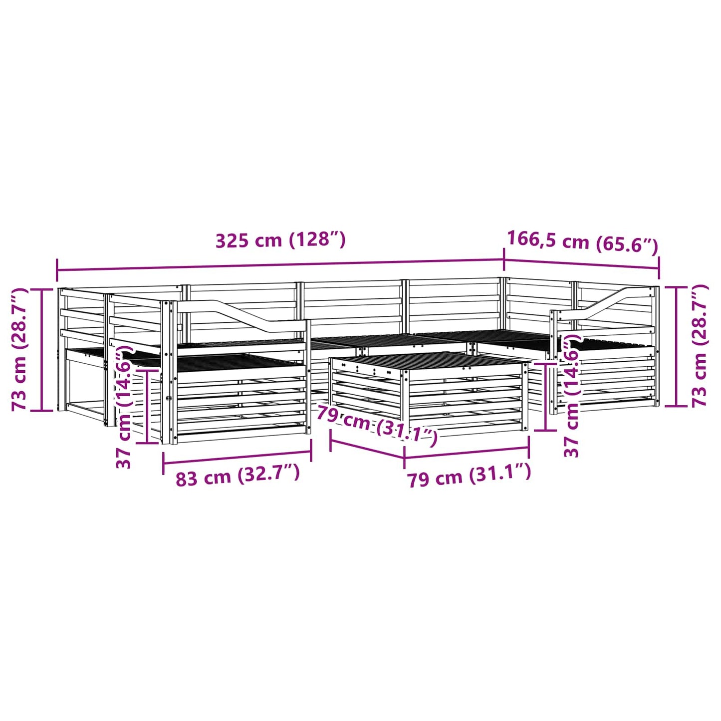 vidaXL Outdoor Sofa Set 7 pcs Natural Solid Acacia Wood