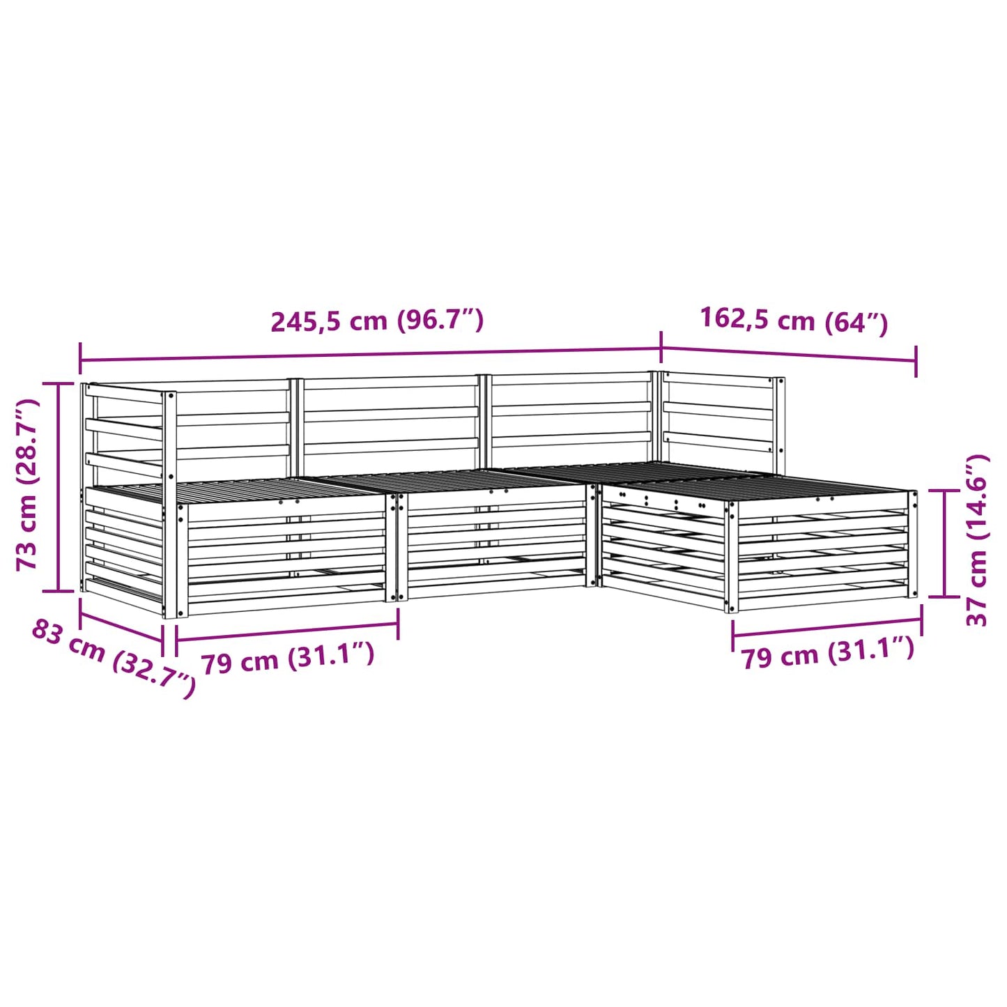 vidaXL Outdoor Sofa Set Natural 245.5 x 162.5 x 73 cm