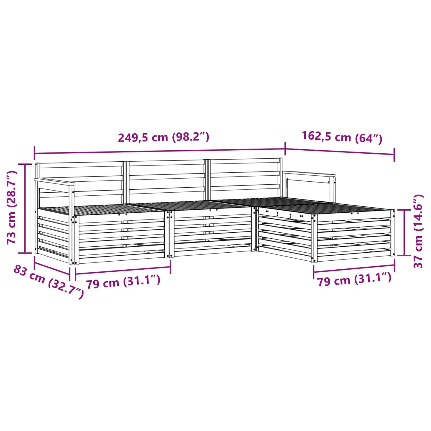 vidaXL Outdoor Sofa Set Natural 249.5 x 162.5 x 73 cm