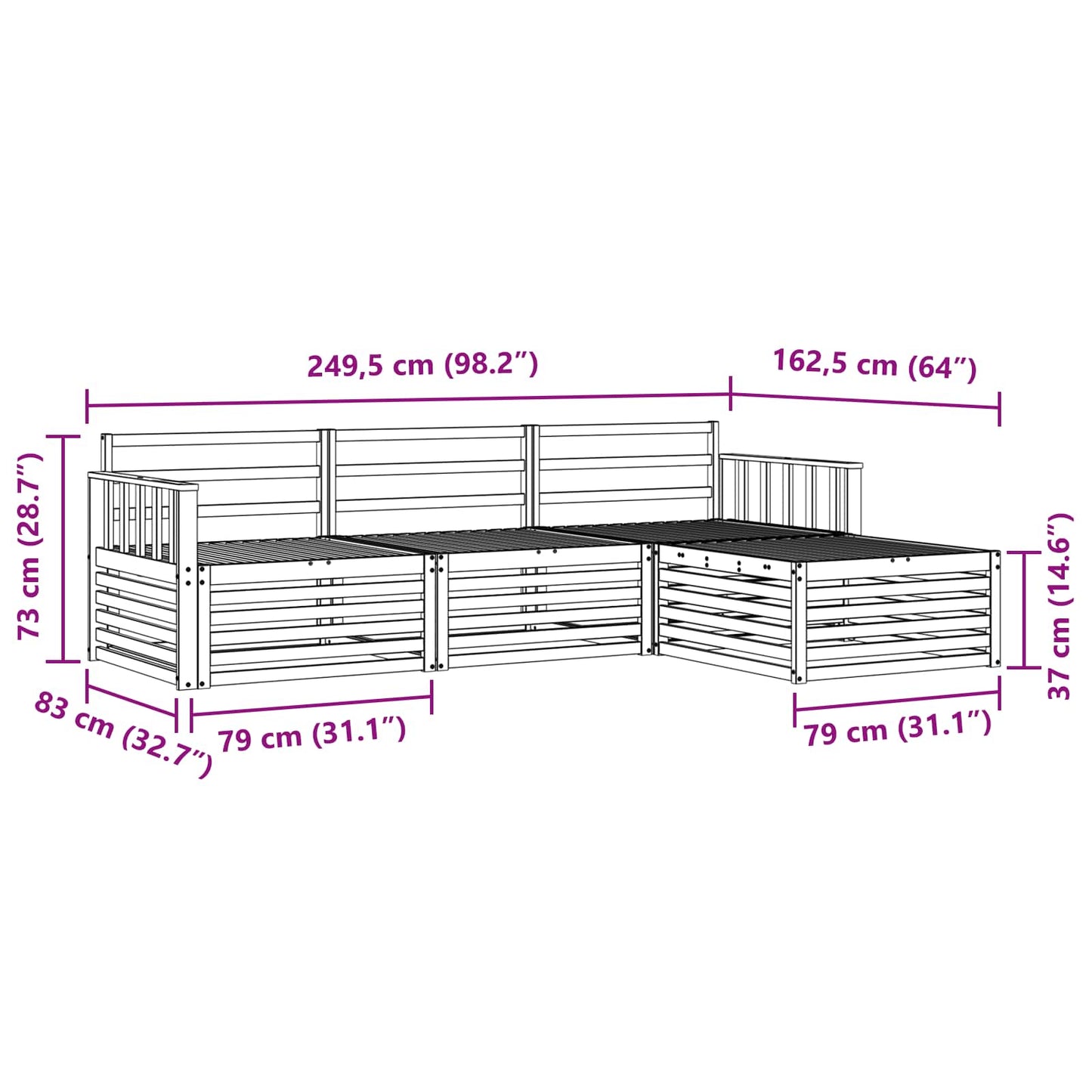 vidaXL Outdoor Sofa Set Natural 249.5 x 162.5 x 73 cm
