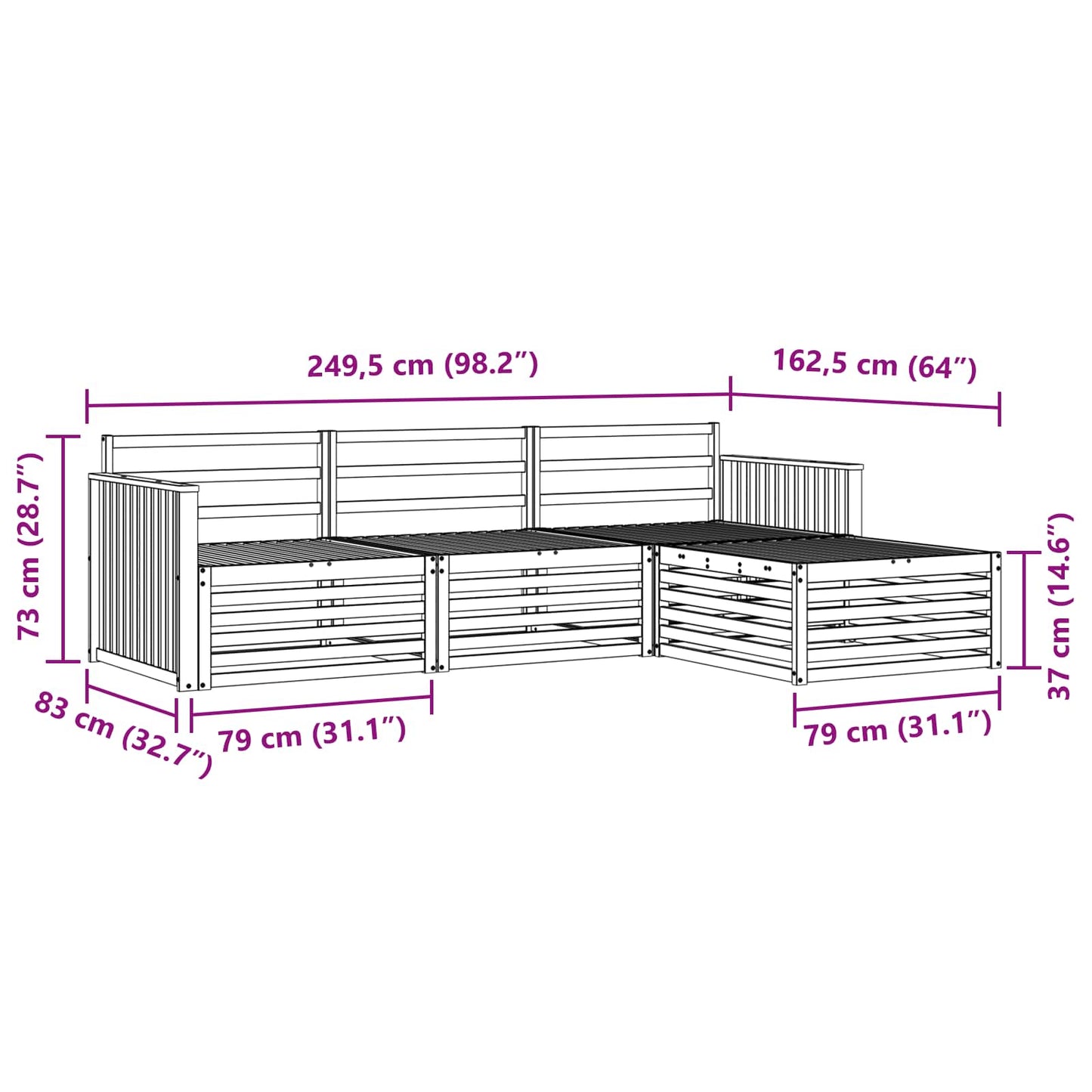 vidaXL Outdoor Sofa Set Natural 249.5 x 162.5 x 73 cm