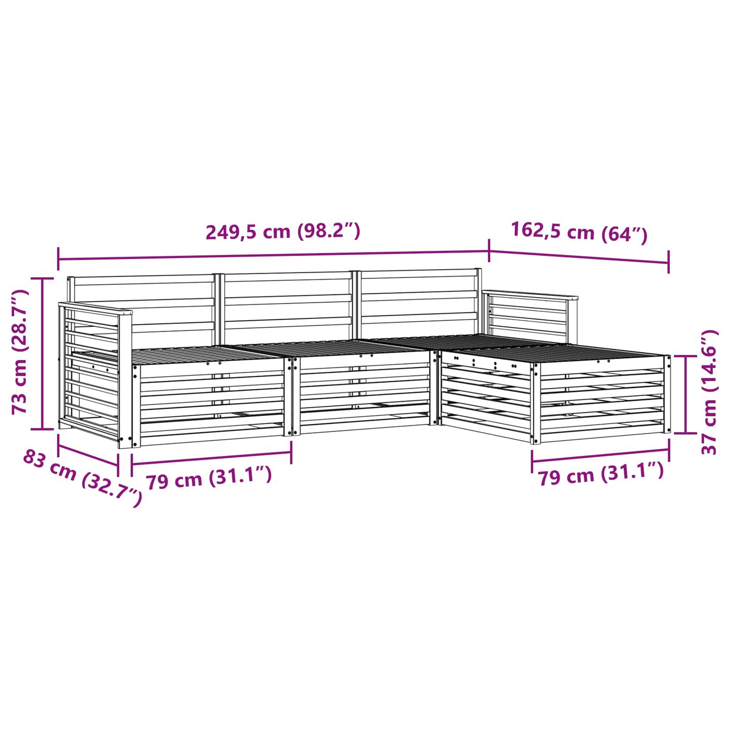 vidaXL Outdoor Sofa Set Natural 249.5 x 162.5 x 73 cm