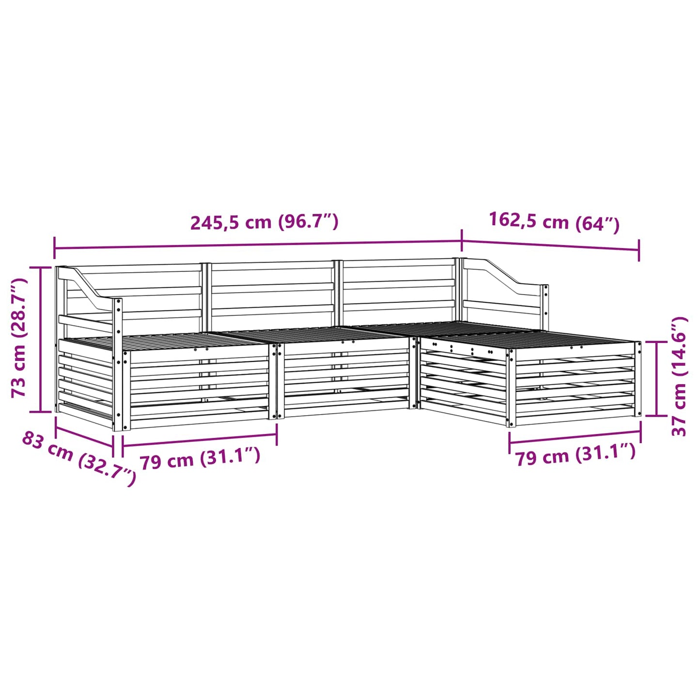 vidaXL Outdoor Sofa Set Natural 245.5 x 162.5 x 73 cm