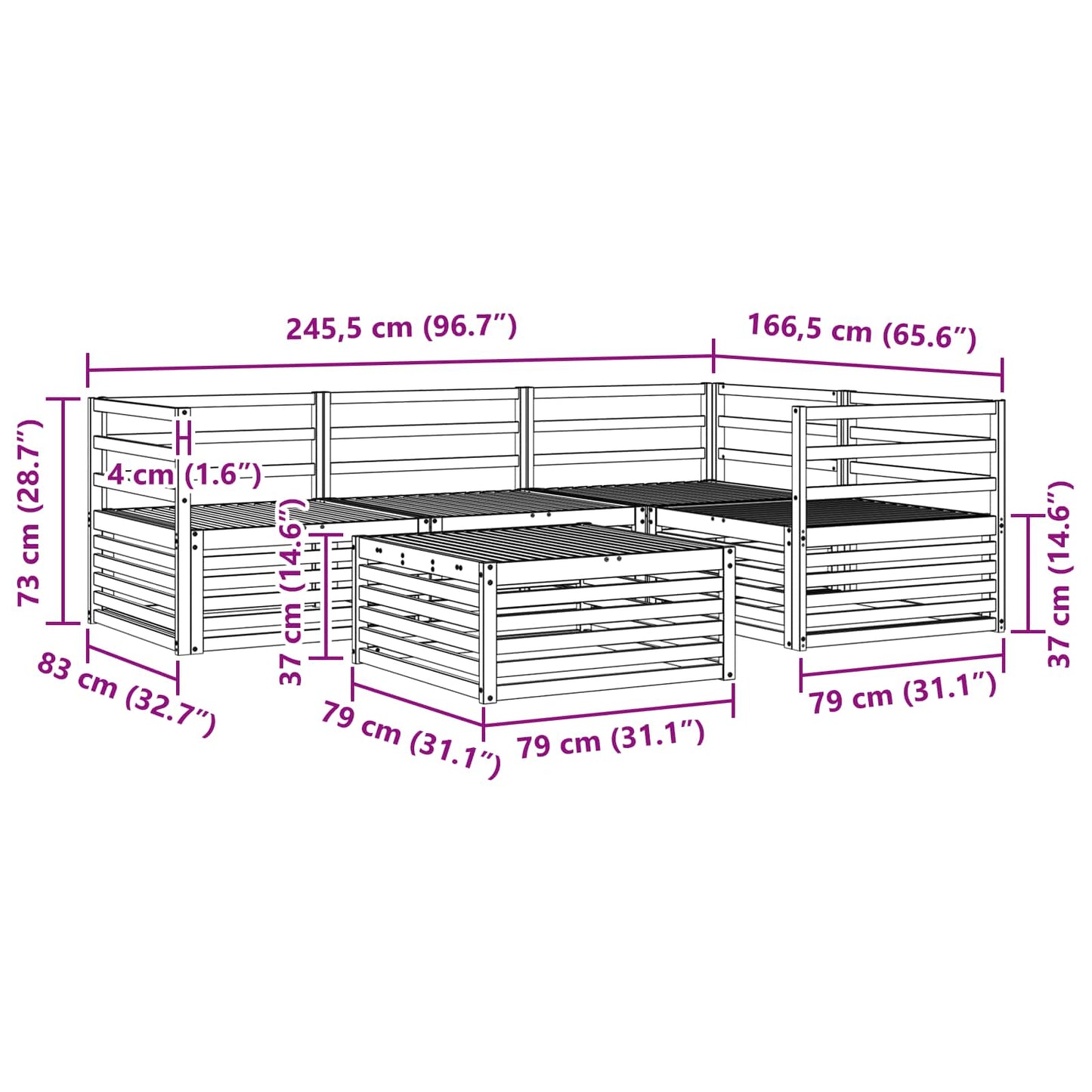 vidaXL Outdoor Sofa Set 5 pcs Natural Solid Acacia Wood