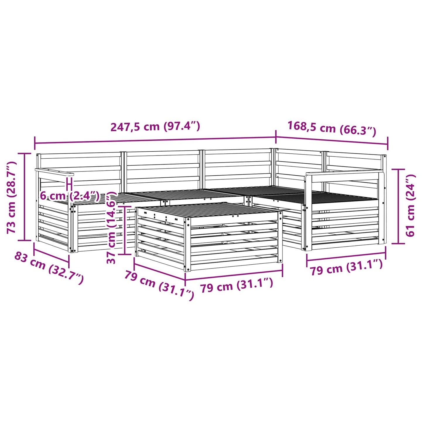 vidaXL Outdoor Sofa Set 5 pcs Natural Solid Acacia Wood