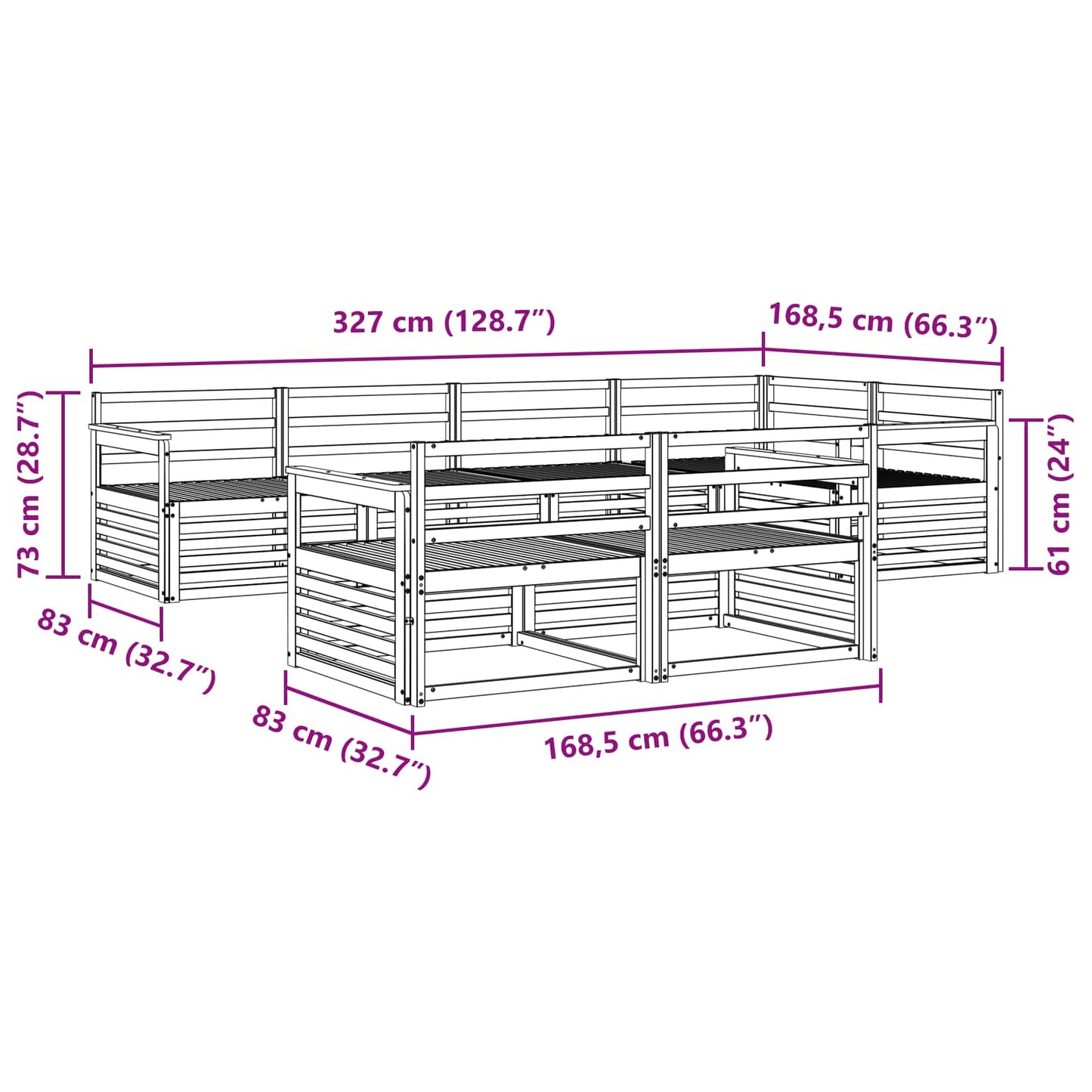 vidaXL Outdoor Sofa Set 7 pcs Natural Solid Acacia Wood