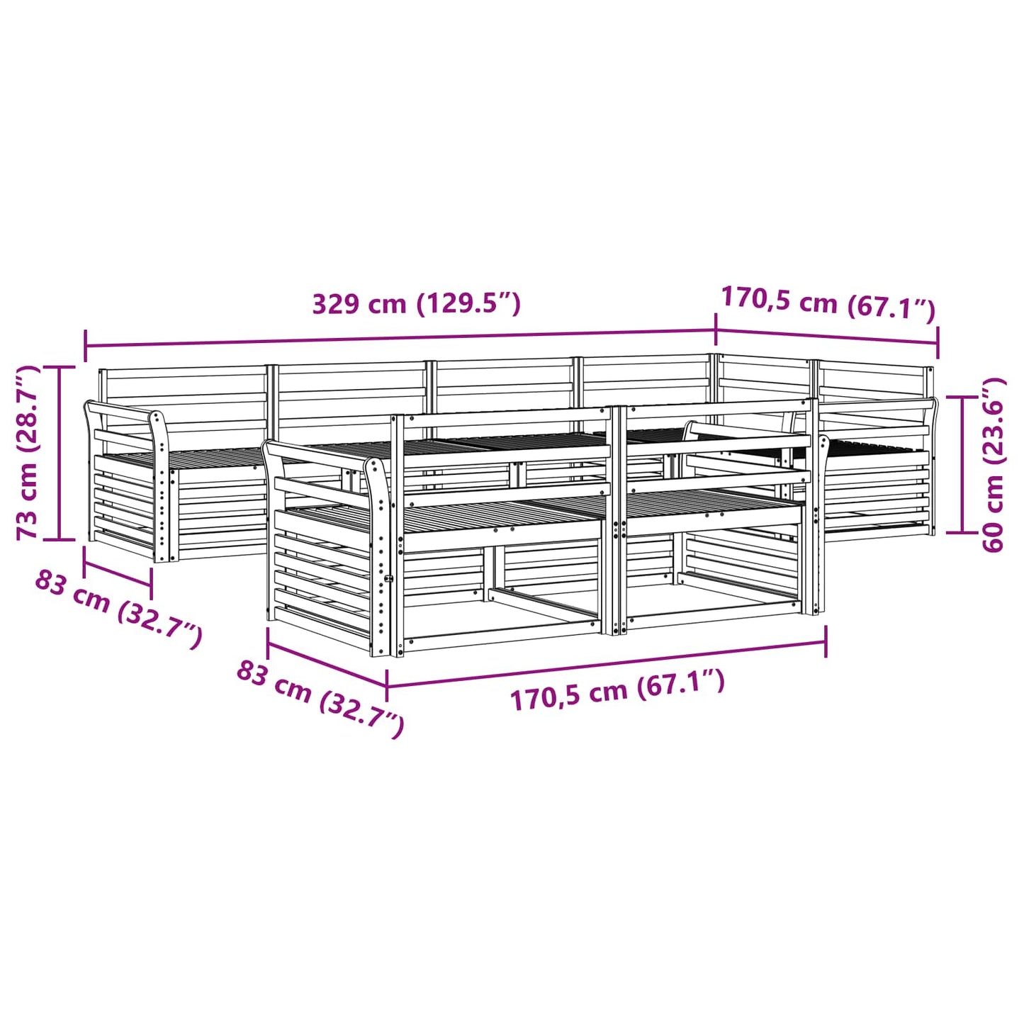 vidaXL Outdoor Sofa Set 7 pcs Natural Solid Acacia Wood