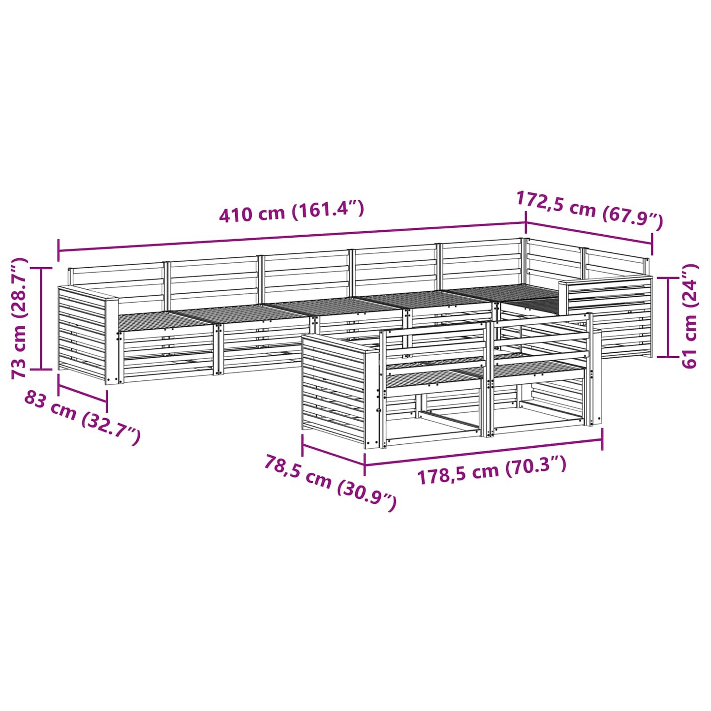 vidaXL Outdoor Sofa Set 8 pcs Natural Solid Acacia Wood