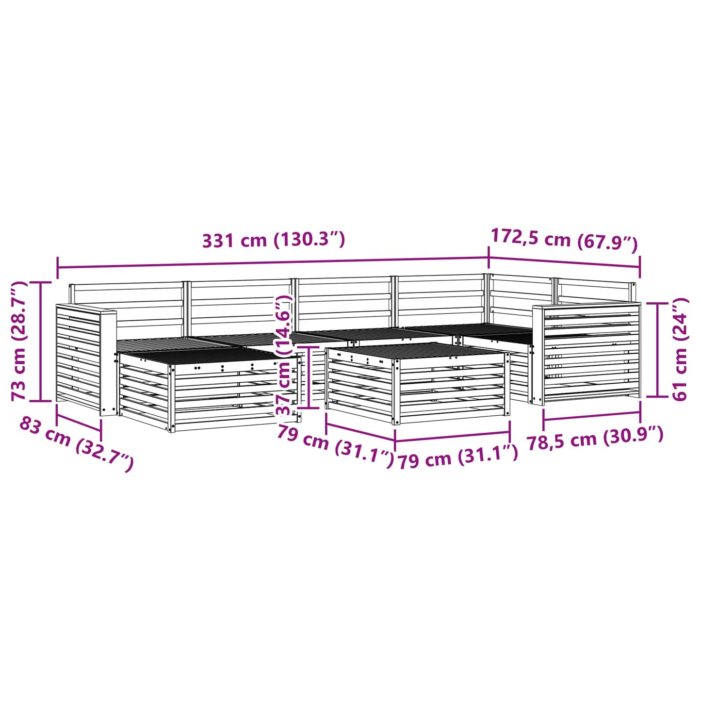 vidaXL Outdoor Sofa Set 7 pcs Natural Solid Acacia Wood