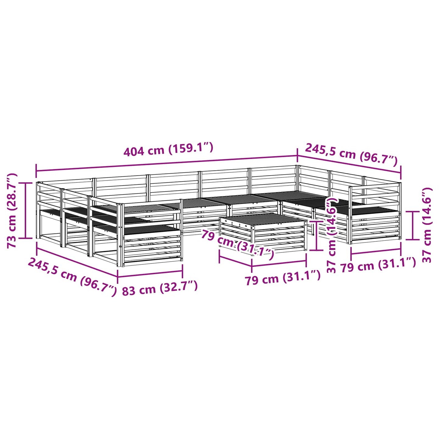 vidaXL Outdoor Sofa Set 10 pcs Natural Solid Acacia Wood