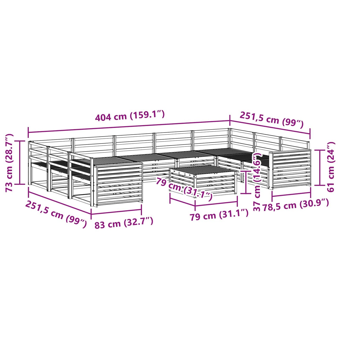 vidaXL Outdoor Sofa Set 10 pcs Natural Solid Acacia Wood