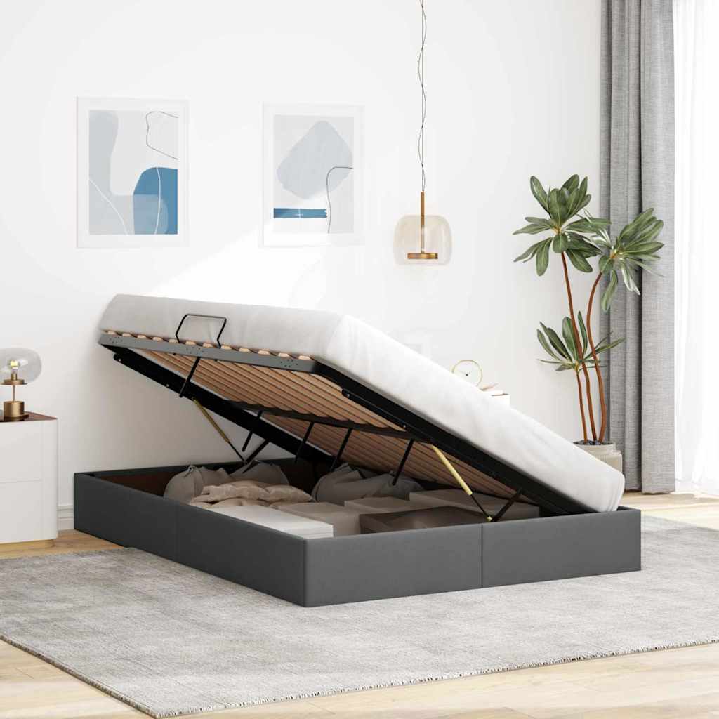 vidaXL Storage Bed with Storage Dark Grey 135 x 190 cm Fabric