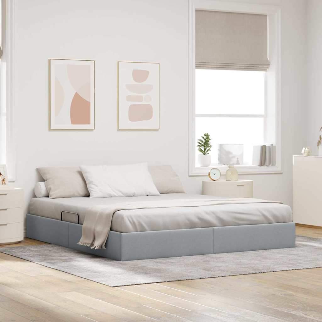 vidaXL Storage Bed with Storage Light Grey 193 x 203 cm Fabric