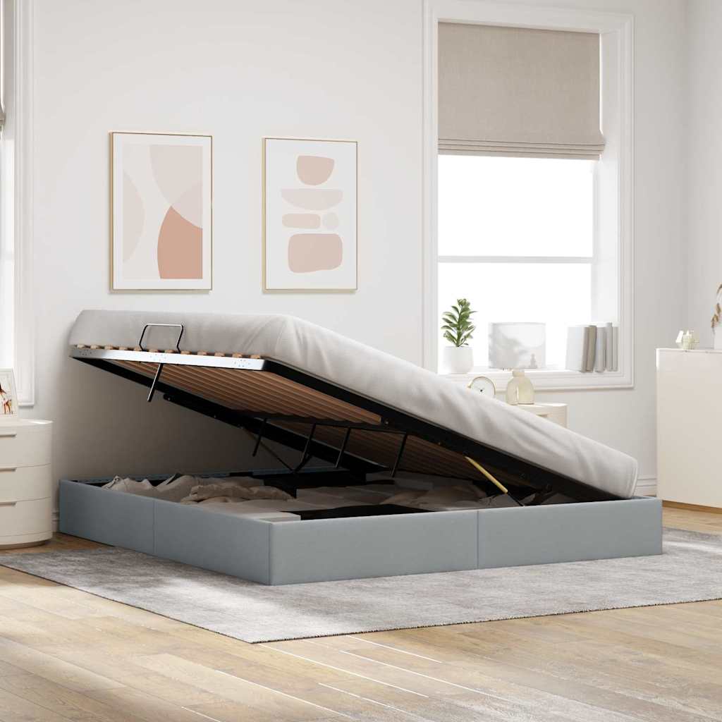 vidaXL Storage Bed with Storage Light Grey 193 x 203 cm Fabric