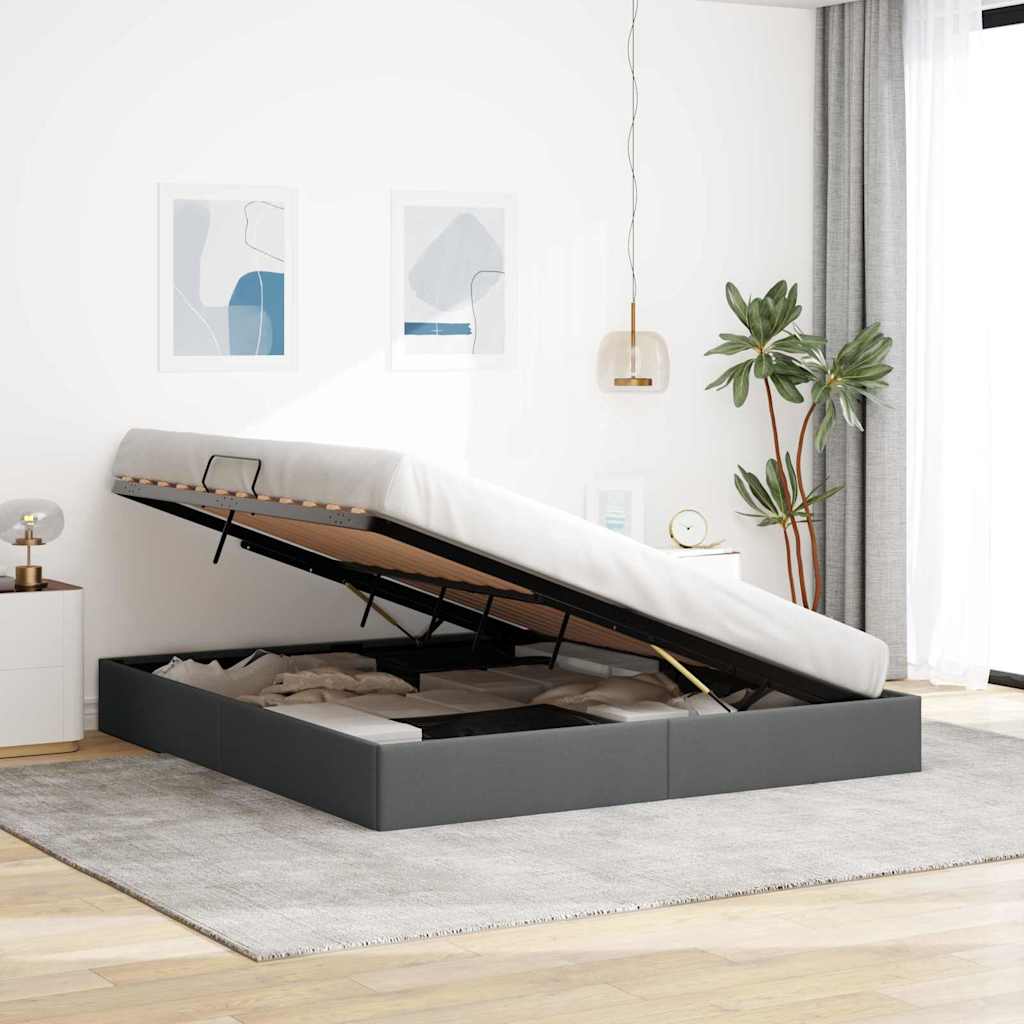 vidaXL Storage Bed with Mattress Dark Grey 193 x 203 cm Fabric