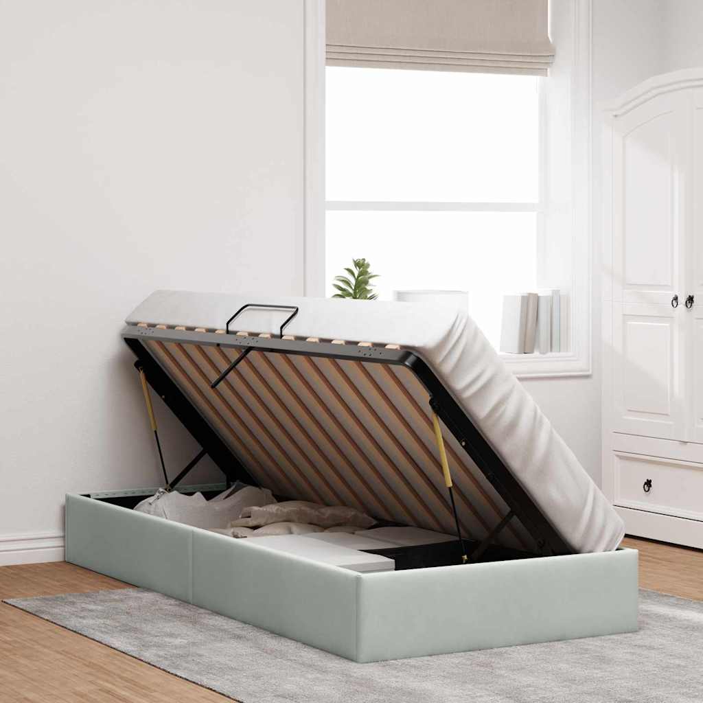 vidaXL Storage Bed with Mattress Light Grey 100 x 203 cm Velvet