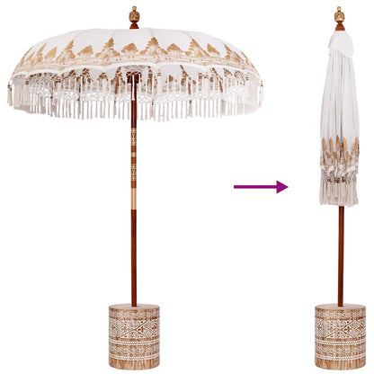vidaXL Balinese Parasol Cream 180-190 cm Cotton and solid wood