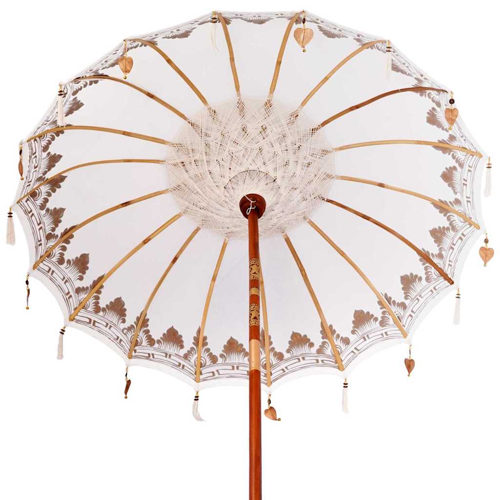 vidaXL Balinese Parasol Cream 180-190 cm Cotton and solid wood