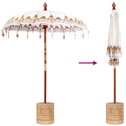 vidaXL Balinese Parasol Cream 180-190 cm Cotton and solid wood