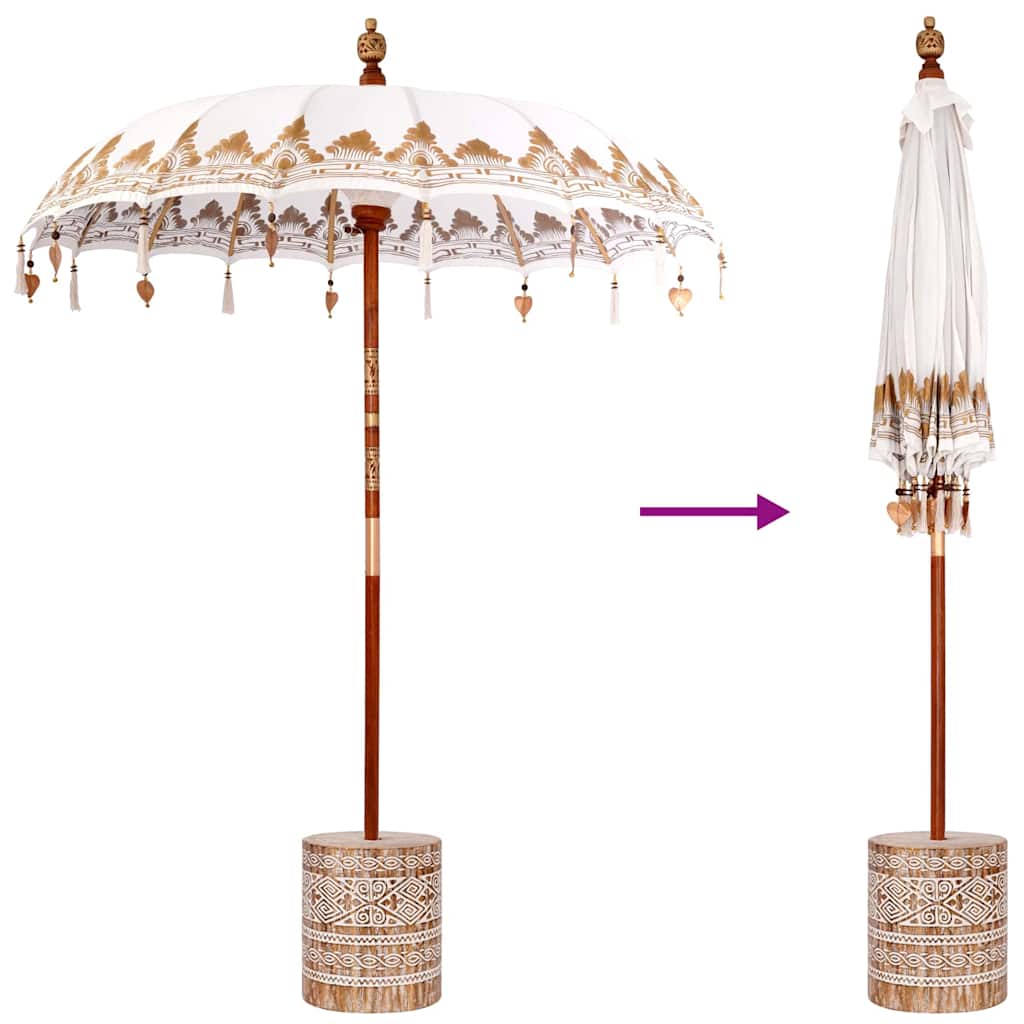 vidaXL Balinese Parasol Cream 180-190 cm Cotton and solid wood