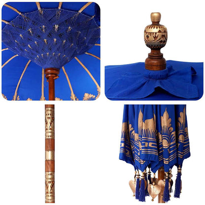 vidaXL Balinese Parasol Blue 215 x 215 x 260 cm Cotton and solid wood