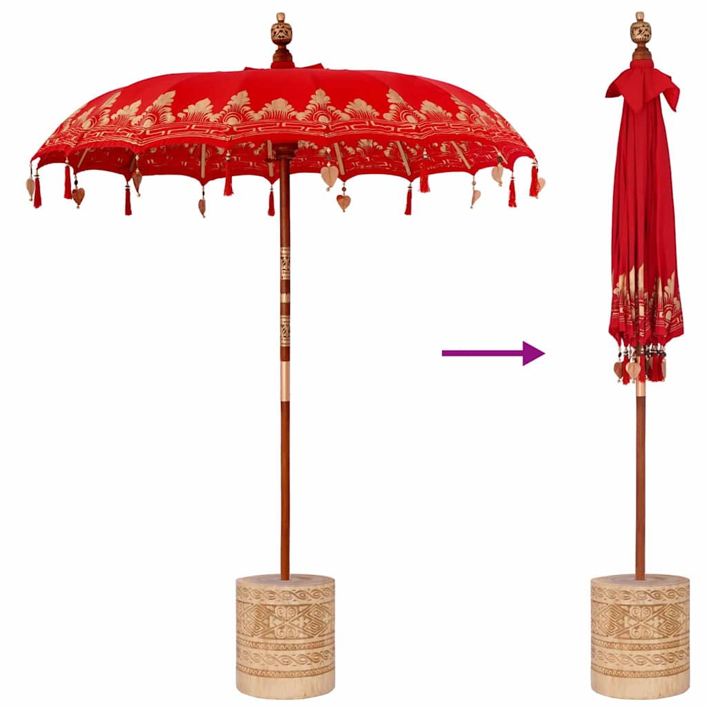 vidaXL Balinese Parasol Red 180-190 cm Cotton and solid wood