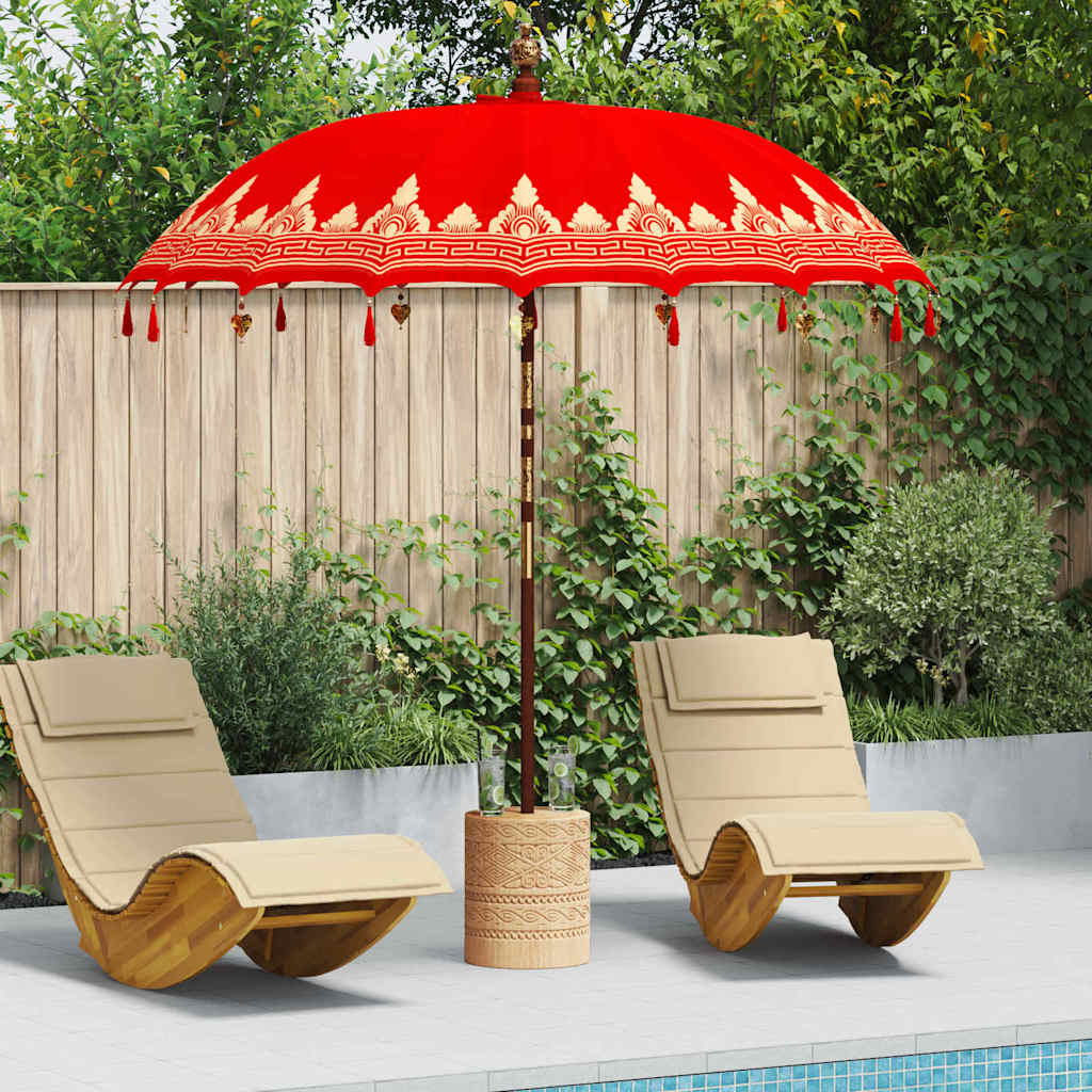 vidaXL Balinese Parasol Red 215 x 215 x 260 cm Cotton and solid wood