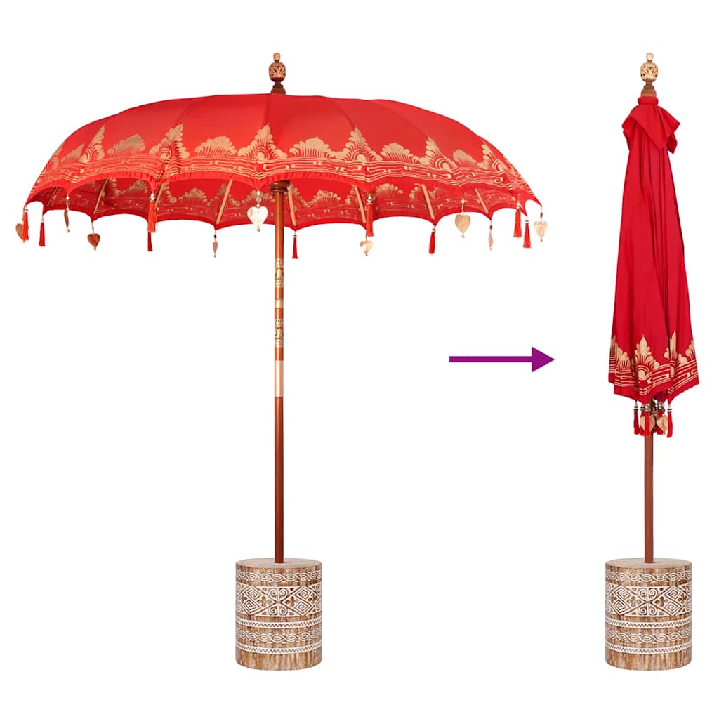 vidaXL Balinese Parasol Red 215 x 215 x 260 cm Cotton and solid wood