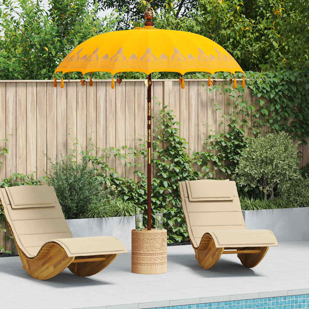 vidaXL Balinese Parasol Yellow 180-190 cm Cotton and solid wood