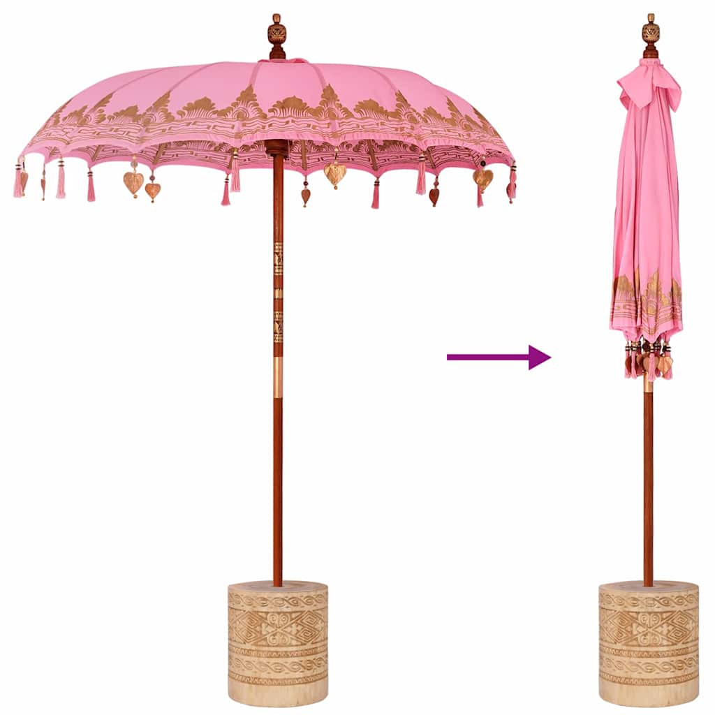 vidaXL Balinese Parasol Pink 180-190 cm Cotton and solid wood
