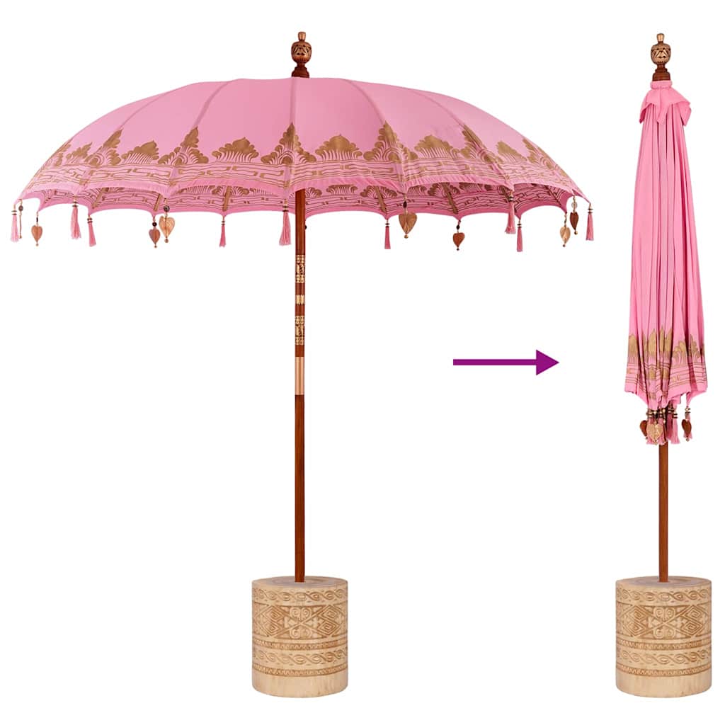 vidaXL Balinese Parasol Pink 215 x 215 x 260 cm Cotton and solid wood