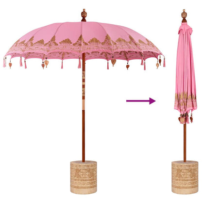 vidaXL Balinese Parasol Pink 215 x 215 x 260 cm Cotton and solid wood