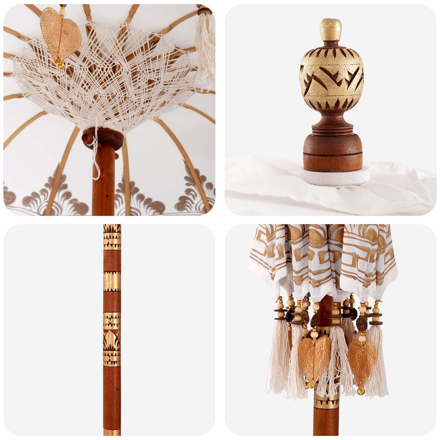 vidaXL Balinese Parasol Cream 95 x 95 x 260 cm Cotton and solid wood