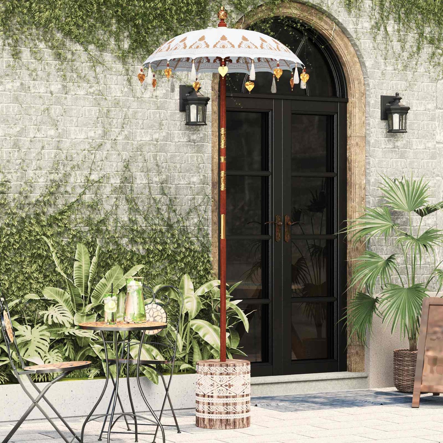 vidaXL Balinese Parasol Cream 95 x 95 x 260 cm Cotton and solid wood
