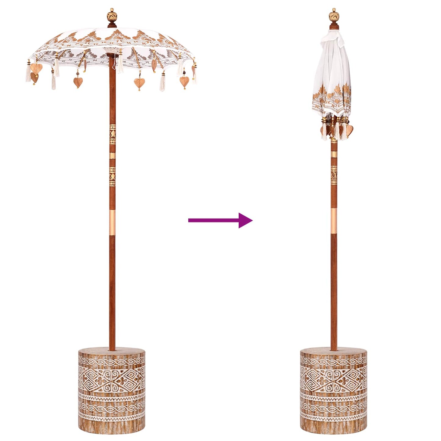 vidaXL Balinese Parasol Cream 95 x 95 x 260 cm Cotton and solid wood