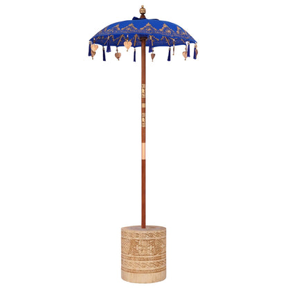 vidaXL Parasol with Base Blue 95 x 95 x 260 cm Cotton and Wood