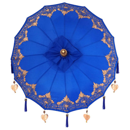 vidaXL Parasol with Base Blue 95 x 95 x 260 cm Cotton and Wood