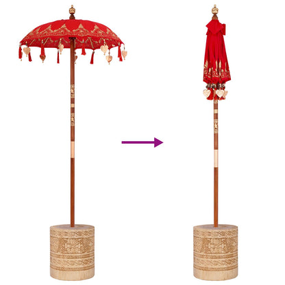 vidaXL Parasol with Base Red 95 x 95 x 260 cm Cotton and Wood