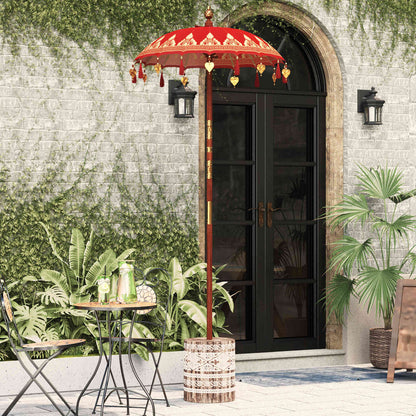 vidaXL Parasol with Base Red 95 x 95 x 260 cm Cotton and Wood