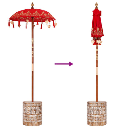 vidaXL Parasol with Base Red 95 x 95 x 260 cm Cotton and Wood