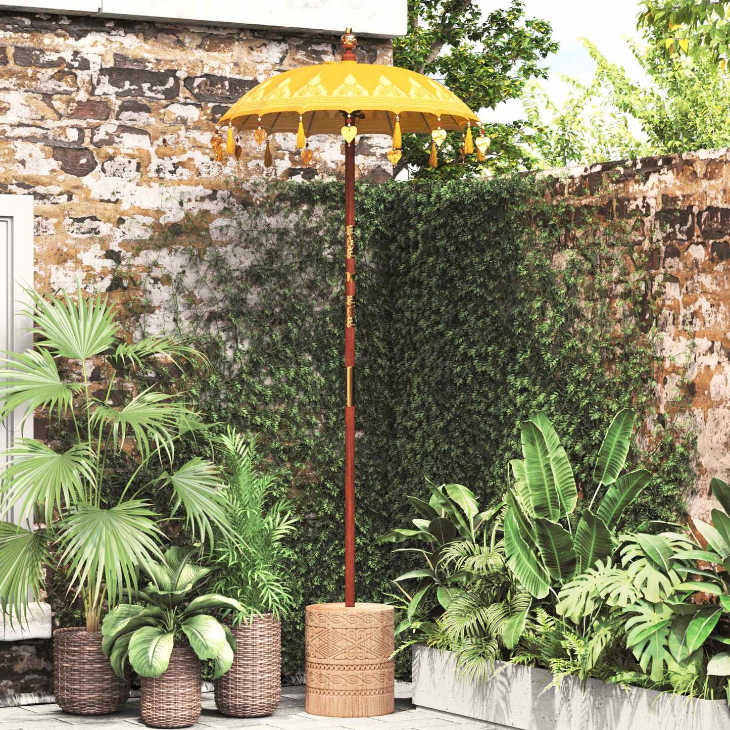 vidaXL Parasol with Base Yellow 95 x 95 x 260 cm Cotton and Wood