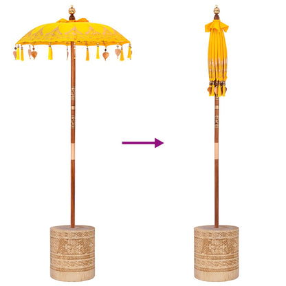 vidaXL Parasol with Base Yellow 95 x 95 x 260 cm Cotton and Wood