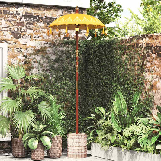 vidaXL Balinese Parasol with Base Yellow 95 x 95 x 260 cm