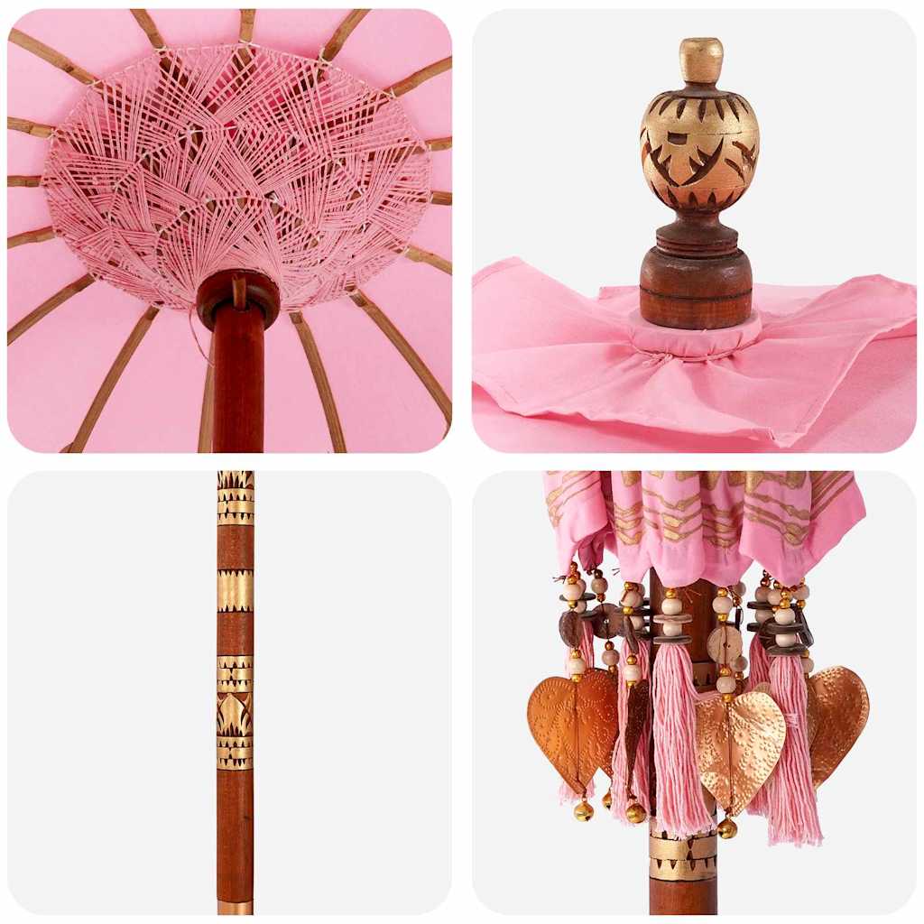 vidaXL Parasol with Base Pink 95 x 95 x 260 cm Cotton and Wood